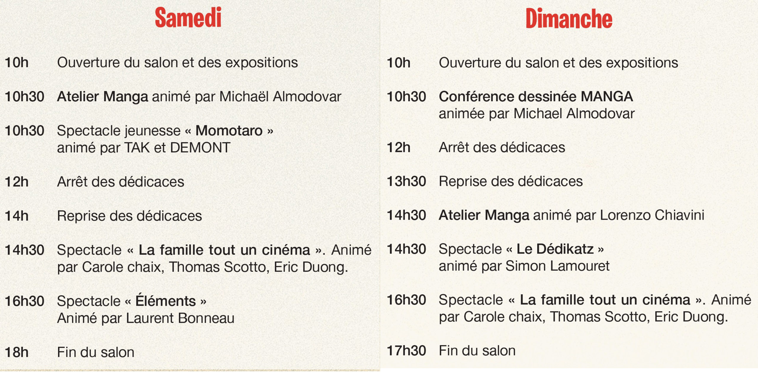 prog samedi dimanche